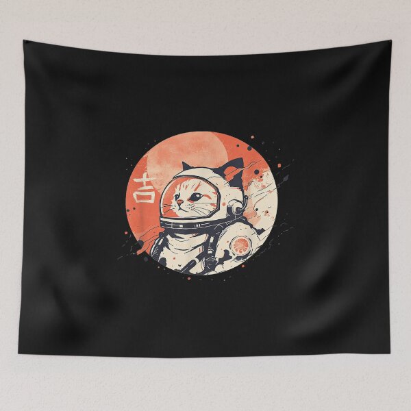 Item preview, Japanese Minimalist 1950s Retro Space Cat Good Luck Kanji designed and sold by denzelqfhho.