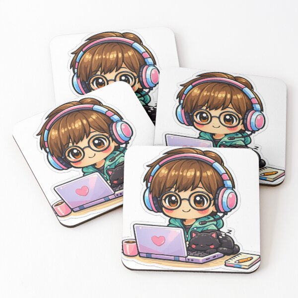 Item preview, Kawaii chibi programmer with black cat – Adorable pastel sticker for code and cat lovers designed and sold by Ars Viva.