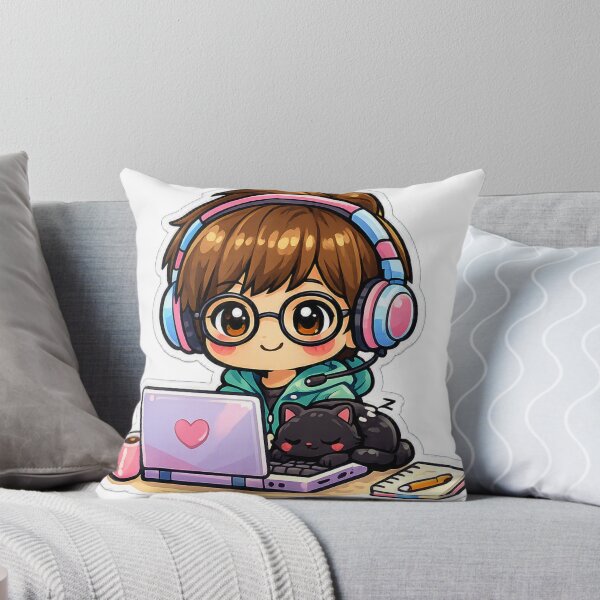 Item preview, Kawaii chibi programmer with black cat – Adorable pastel sticker for code and cat lovers designed and sold by Ars Viva.
