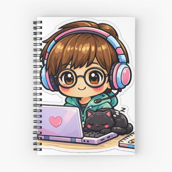 Item preview, Kawaii chibi programmer with black cat – Adorable pastel sticker for code and cat lovers designed and sold by Ars Viva.