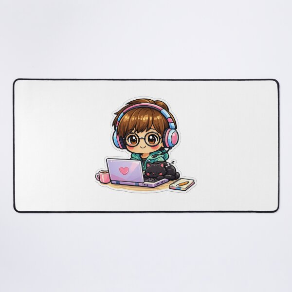 Item preview, Kawaii chibi programmer with black cat – Adorable pastel sticker for code and cat lovers designed and sold by Ars Viva.