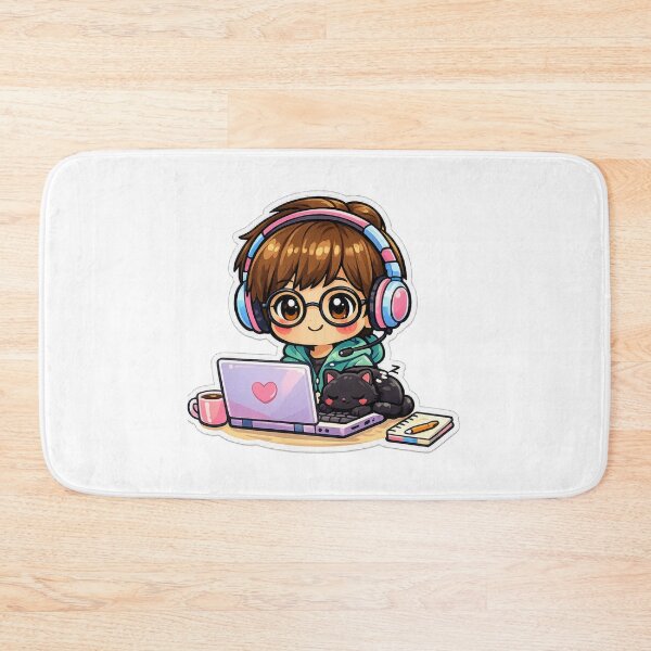 Item preview, Kawaii chibi programmer with black cat – Adorable pastel sticker for code and cat lovers designed and sold by Ars Viva.