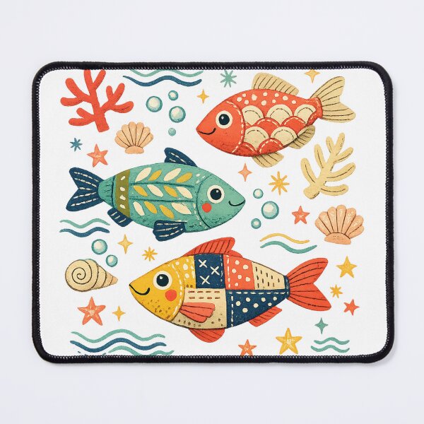 Item preview, Colorful Folk Art Fish Coastal Ocean Marine Life Pattern Art Design designed and sold by inkoutninja.