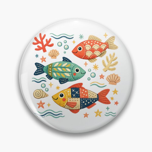 Item preview, Colorful Folk Art Fish Coastal Ocean Marine Life Pattern Art Design designed and sold by inkoutninja.