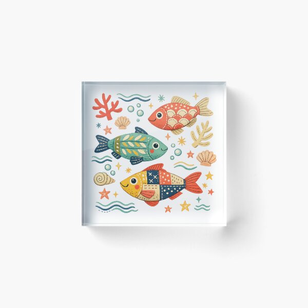 Item preview, Colorful Folk Art Fish Coastal Ocean Marine Life Pattern Art Design designed and sold by inkoutninja.