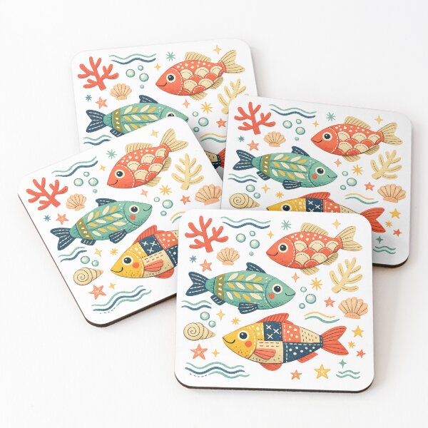 Item preview, Colorful Folk Art Fish Coastal Ocean Marine Life Pattern Art Design designed and sold by inkoutninja.