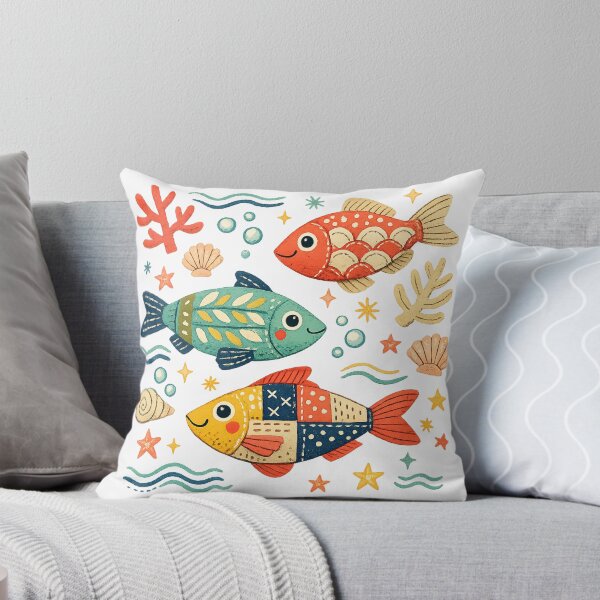 Item preview, Colorful Folk Art Fish Coastal Ocean Marine Life Pattern Art Design designed and sold by inkoutninja.