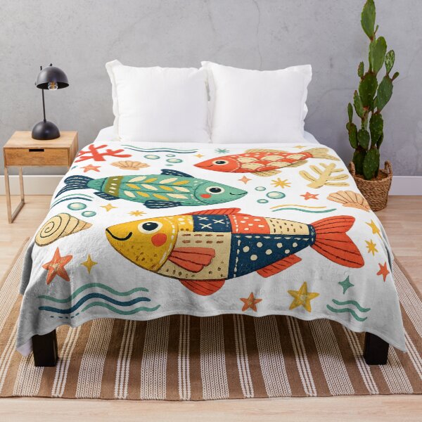 Item preview, Colorful Folk Art Fish Coastal Ocean Marine Life Pattern Art Design designed and sold by inkoutninja.
