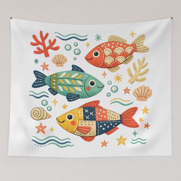 Item preview, Colorful Folk Art Fish Coastal Ocean Marine Life Pattern Art Design designed and sold by inkoutninja.