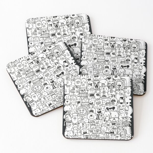 Item preview, Cute Doodle Monsters Pattern - Black and White Kawaii Art designed and sold by Vivid Pixel Studio.