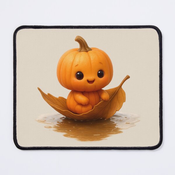 Item preview, Cute Pumpkin on Leaf Boat | Kawaii Whimsical Thanksgiving Fun Art designed and sold by Moons Studio.