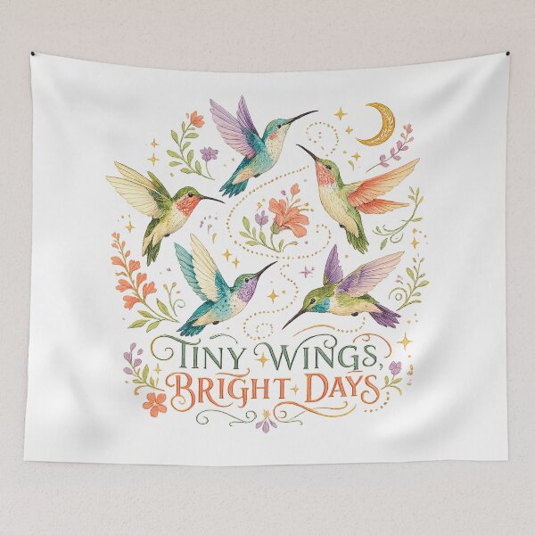 Item preview, Tiny Wings Bright Days Hummingbird Floral Celestial Garden Art Design designed and sold by inkoutninja.
