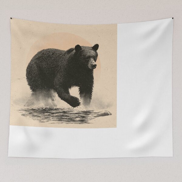 Item preview, Vintage Grizzly Bear Splashing Water Art designed and sold by NicolasGlowArt.