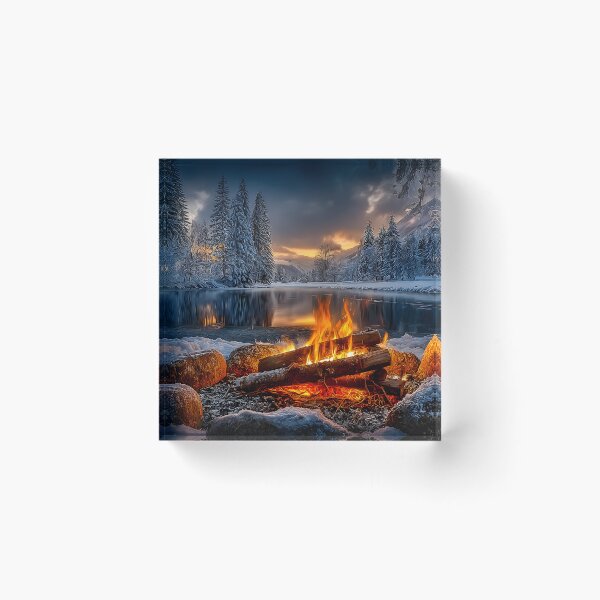 Item preview, Cozy Campfire Amidst Snowy Winter Wonderland Scene designed and sold by Artessie.