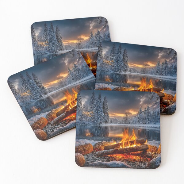Item preview, Cozy Campfire Amidst Snowy Winter Wonderland Scene designed and sold by Artessie.