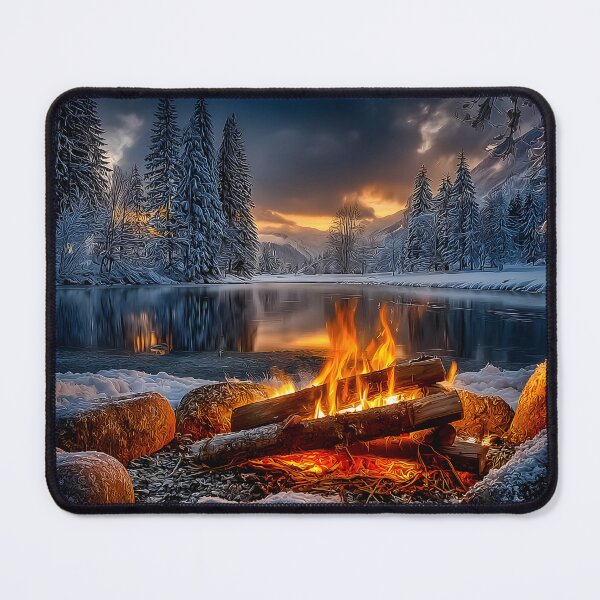 Item preview, Cozy Campfire Amidst Snowy Winter Wonderland Scene designed and sold by Artessie.