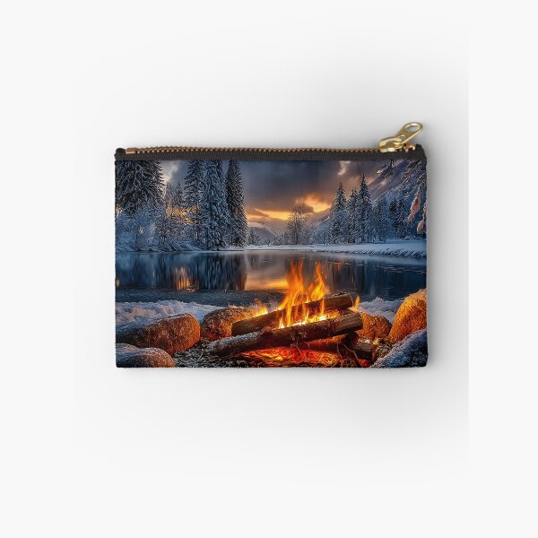 Item preview, Cozy Campfire Amidst Snowy Winter Wonderland Scene designed and sold by Artessie.