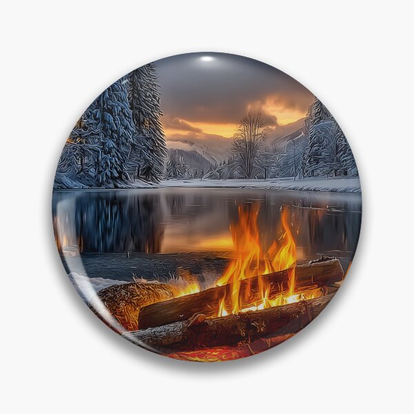 Item preview, Cozy Campfire Amidst Snowy Winter Wonderland Scene designed and sold by Artessie.