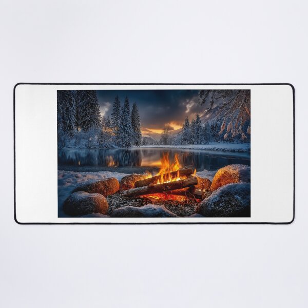 Item preview, Cozy Campfire Amidst Snowy Winter Wonderland Scene designed and sold by Artessie.