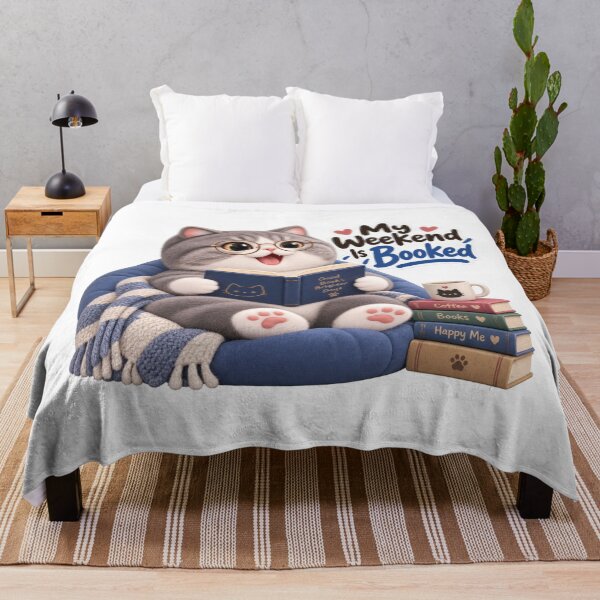 Item preview, My Weekend Is Booked – Cute Reading Cat designed and sold by HoloHugDesigns.