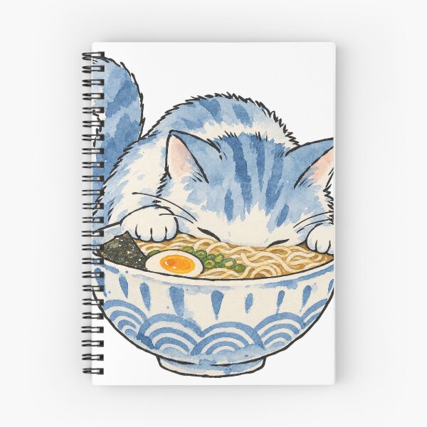Item preview, Tabby Cat Eating a Bowl of Ramen designed and sold by Jessie's Palette.