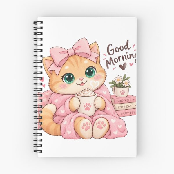 Item preview, Good Morning Cozy Pink Bow Cat With Coffee designed and sold by Luna's World - Moody Vibes Studio.