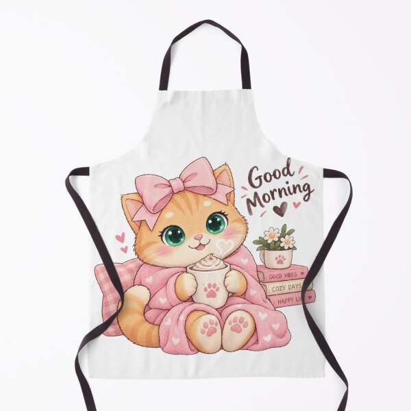 Item preview, Good Morning Cozy Pink Bow Cat With Coffee designed and sold by Luna's World - Moody Vibes Studio.