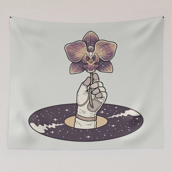Item preview, Space Astronaut Hand Holding Purple Orchid Flower designed and sold by Amir Faysal.