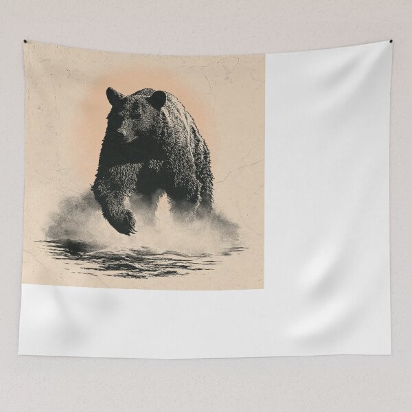 Item preview, Powerful Grizzly Bear Engraving Wildlife Art designed and sold by NicolasGlowArt.