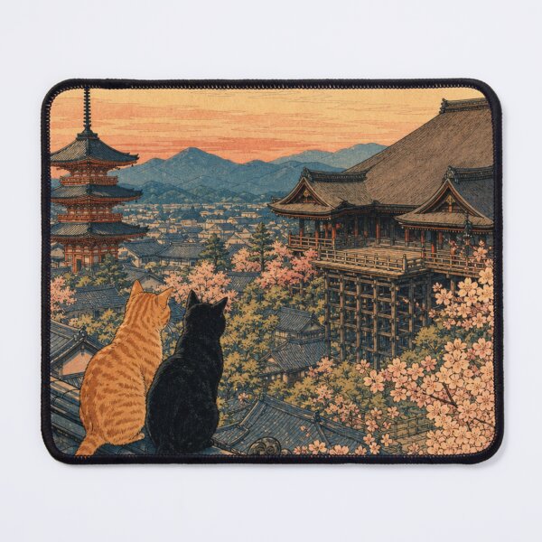 Item preview, Twilight Stroll in Kyoto - Black Cat & Cherry Blossoms designed and sold by vekotpu.