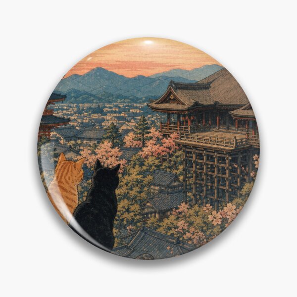 Item preview, Twilight Stroll in Kyoto - Black Cat & Cherry Blossoms designed and sold by vekotpu.