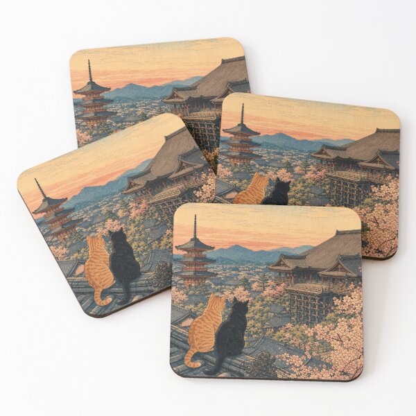 Item preview, Twilight Stroll in Kyoto - Black Cat & Cherry Blossoms designed and sold by vekotpu.