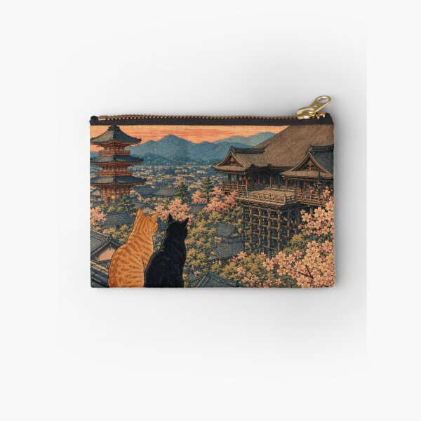 Item preview, Twilight Stroll in Kyoto - Black Cat & Cherry Blossoms designed and sold by vekotpu.