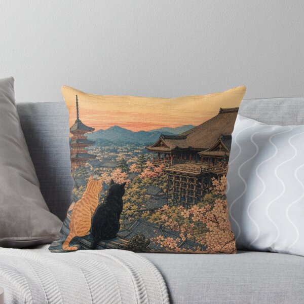 Item preview, Twilight Stroll in Kyoto - Black Cat & Cherry Blossoms designed and sold by vekotpu.
