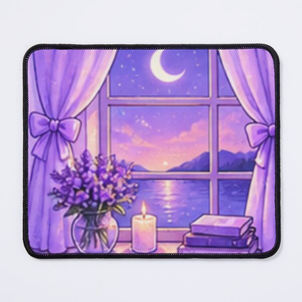 Item preview, Purple Moonlit Window Cozy Night Scene designed and sold by Kiralemon.