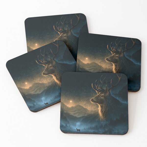 Item preview, Majestic Stag Forest Night Moon Wildlife Art designed and sold by NicolasGlowArt.