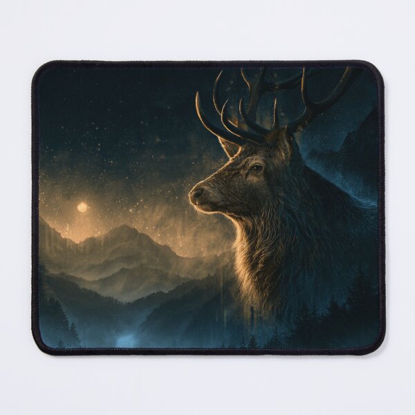 Item preview, Majestic Stag Forest Night Moon Wildlife Art designed and sold by NicolasGlowArt.