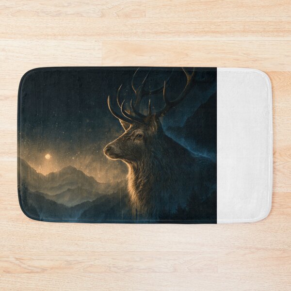 Item preview, Majestic Stag Forest Night Moon Wildlife Art designed and sold by NicolasGlowArt.