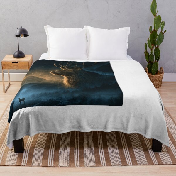 Item preview, Majestic Stag Forest Night Moon Wildlife Art designed and sold by NicolasGlowArt.
