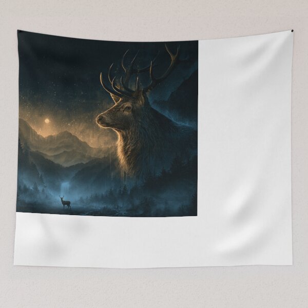 Item preview, Majestic Stag Forest Night Moon Wildlife Art designed and sold by NicolasGlowArt.