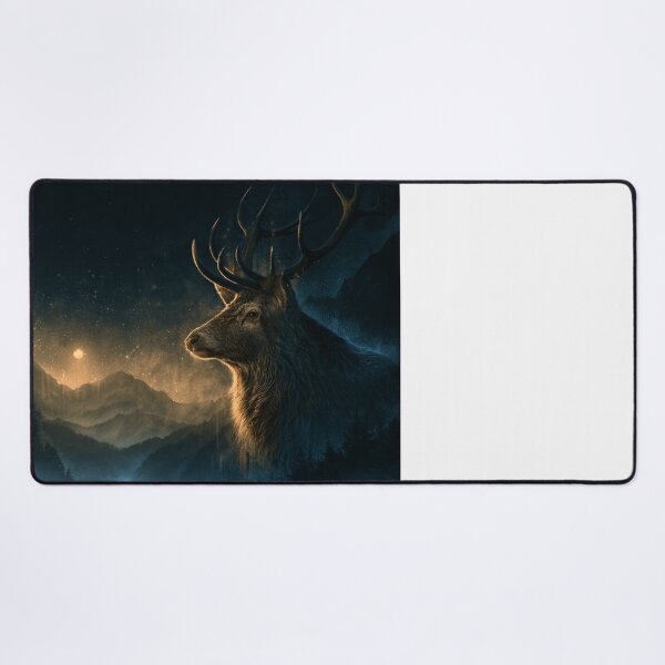 Item preview, Majestic Stag Forest Night Moon Wildlife Art designed and sold by NicolasGlowArt.