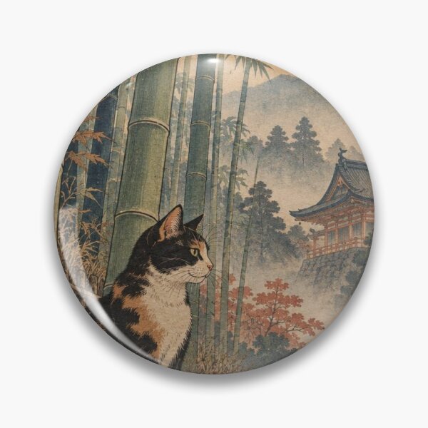 Item preview, Calico Cat in Bamboo Forest - Autumn Temple & Bridge designed and sold by vekotpu.