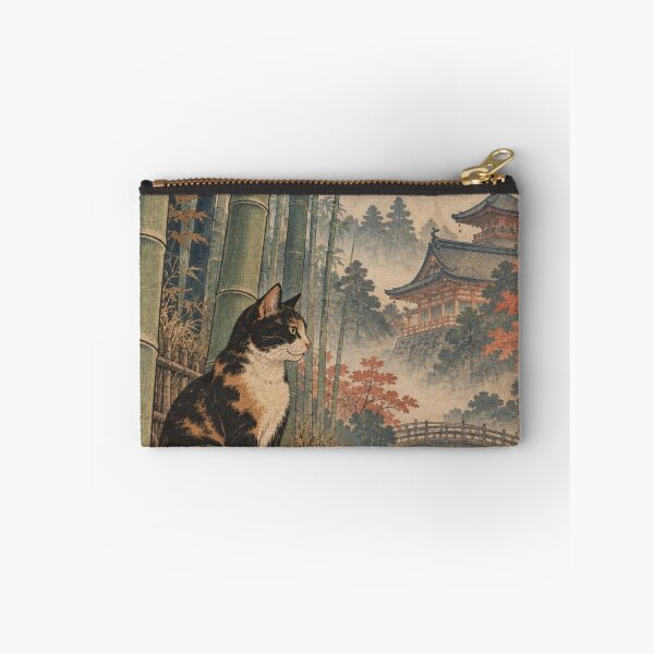 Item preview, Calico Cat in Bamboo Forest - Autumn Temple & Bridge designed and sold by vekotpu.