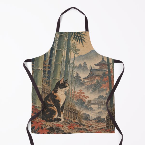 Item preview, Calico Cat in Bamboo Forest - Autumn Temple & Bridge designed and sold by vekotpu.