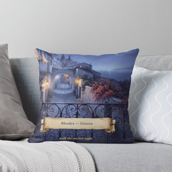 Item preview, Rhodes Moonlit Balcony Streetscape — Romantic Mediterranean Night Art designed and sold by stickercuffs.