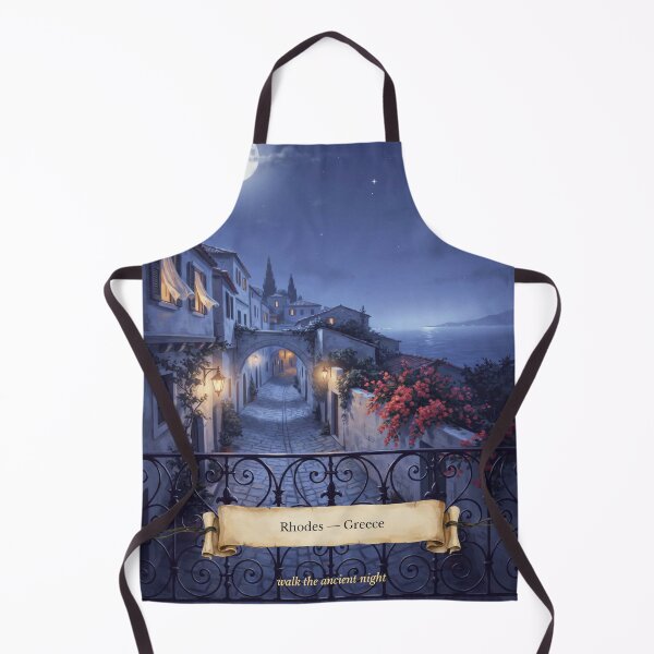 Item preview, Rhodes Moonlit Balcony Streetscape — Romantic Mediterranean Night Art designed and sold by stickercuffs.