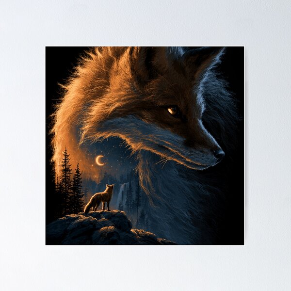 Item preview, Mystical Fox Forest Moon Night Wildlife Art designed and sold by NicolasGlowArt.