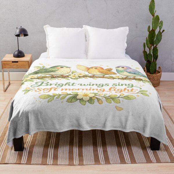 Item preview, Bright Wings Sing Soft Morning Light Cute Bird Floral Cottagecore Art Design designed and sold by inkoutninja.