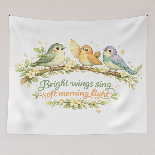 Item preview, Bright Wings Sing Soft Morning Light Cute Bird Floral Cottagecore Art Design designed and sold by inkoutninja.