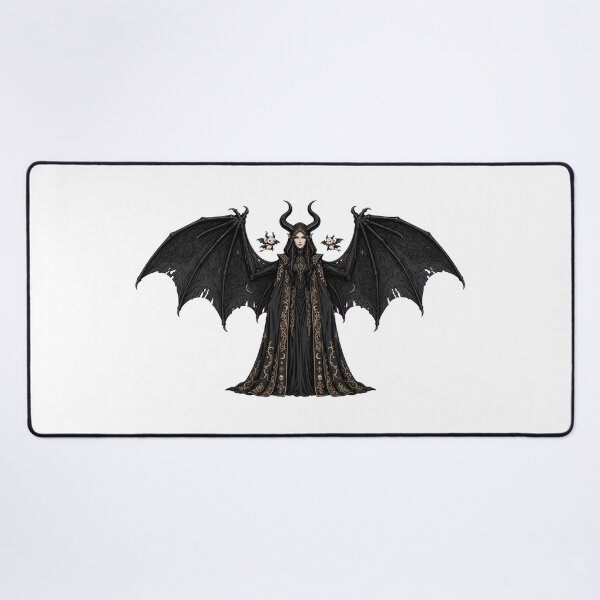 Item preview, LILITH Full Body Gothic Queen with Huge Black Bat Wings and Two Tiny Succubus Familiars - Dark Fantasy Cloak Art designed and sold by Csaba1983.